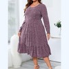 MISSKY Women's Plus Size Dresses Long Sleeves Crew Neck Casual Ribbed Knit Sweater Loose Flowy Dress with Pockets - 3 of 4