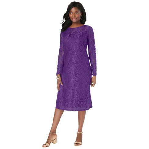 Jessica London Women’s Plus Size Lace Shift Dress, 34 - Purple Orchid ...