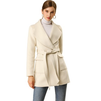 Allegra K Women's Shawl Collar Lapel Winter Belted Coat With Pockets ...