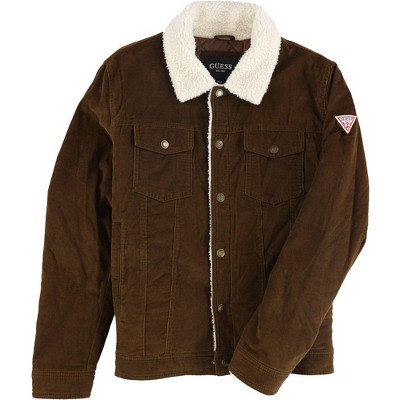 GUESS Mens Faux Shearling Trim Bomber Jacket