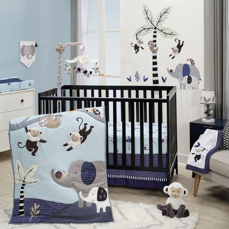 Lambs & Ivy Jungle Party 3-Piece Elephant/Monkey Baby Crib Bedding Set, 1 of 10