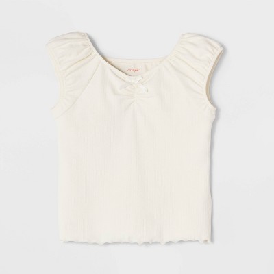 Cat & Jack Girls' Short Sleeve Pointelle Ribbed T-Shirt - Cat & Jack™ Cream S — фото 2