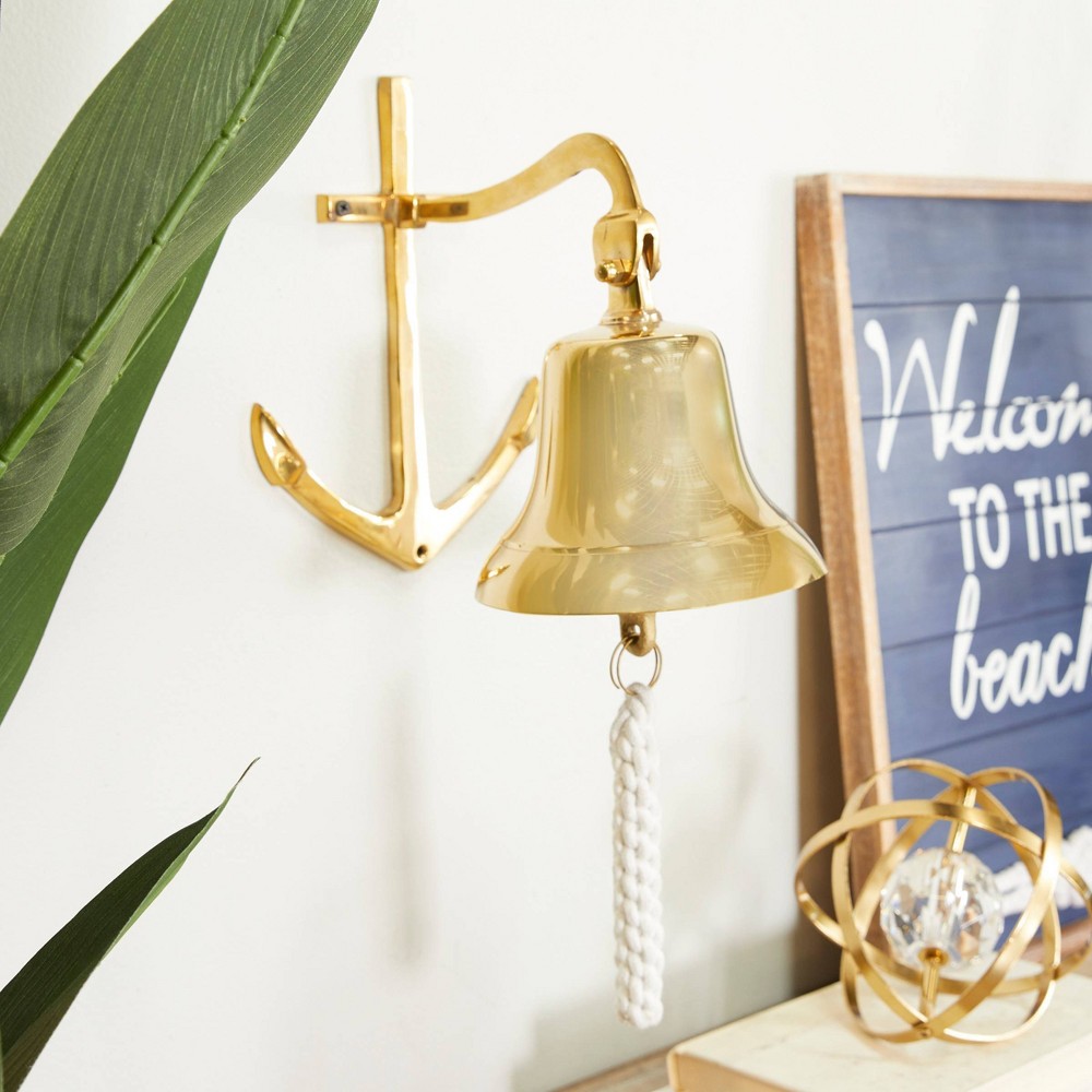 Photos - Wallpaper Brass Bell Wall Decor with Anchor Backing Gold - Olivia & May