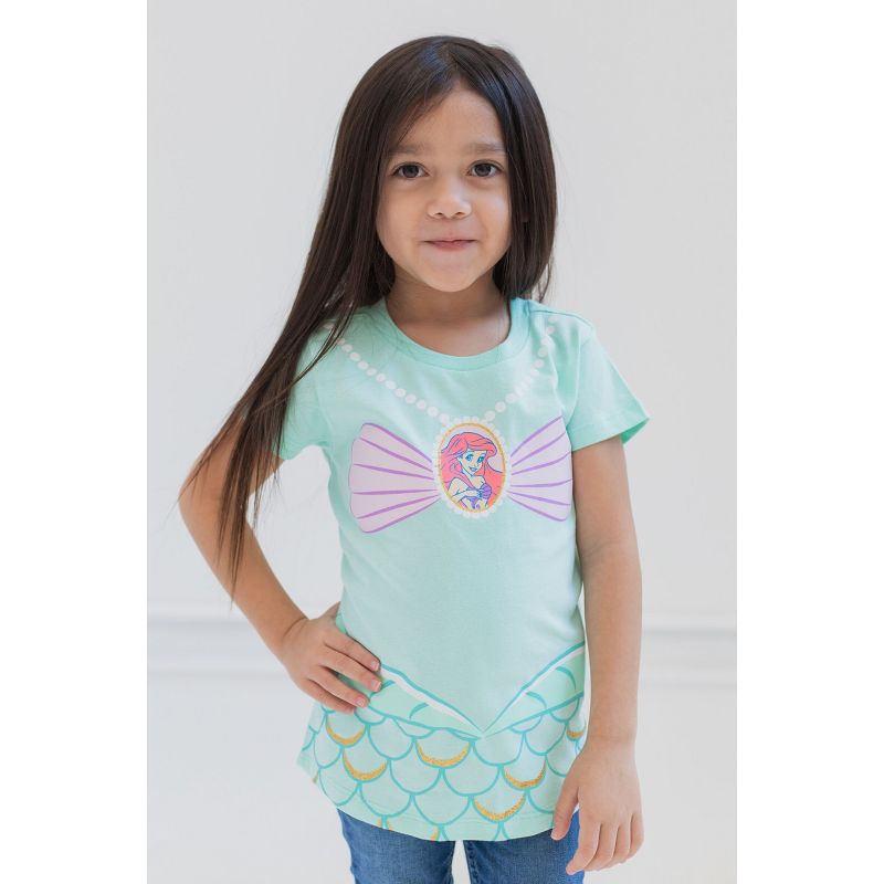 Disney Princess Ariel Moana Jasmine Belle Cinderella Aurora Tiana Girls 4 Pack Graphic T-Shirts Toddler to Big Kid, 2 of 9