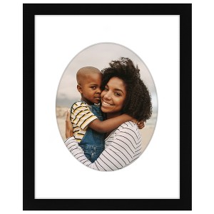 Americanflat 8x10 Picture Frame with Oval Mat Insert and Shatter-Resistant Glass - 11x14 Picture Frame without Mat - Black - 1 of 4