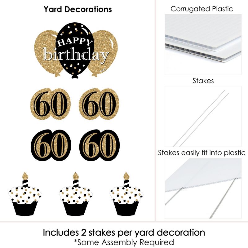 Big Dot of Happiness Adult 60th Birthday - Gold - Yard Sign and Outdoor Lawn Decorations - Happy Birthday Party Yard Signs - Set of 8, 6 of 9