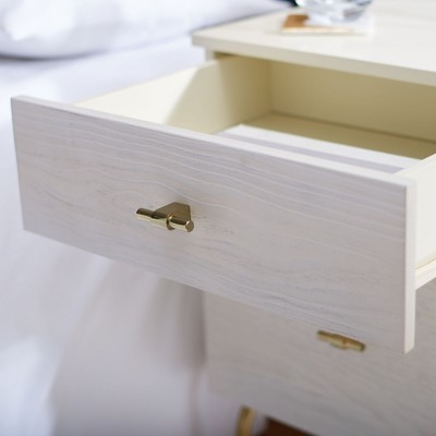 Genevieve Cream Mahogany 2-Drawer Nightstand with Gold Metal Legs