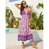Women's Summer Boho Sleeveless Dress Floral Print Deep V Neck Backless Dress Adjustable Tie Beach Flowy Maxi Dress - 4 of 4