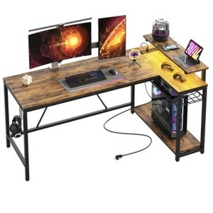 Bestier - L-Shaped Gaming Desk with LED Lights, Power Outlets, and Monitor Stand - 58" Wide - 1 of 4