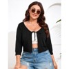 Coolmee Women's Plus Size Bolero Shrug Cropped Cardigan Tie Front Rib Knit Cardigan Sweater - 2 of 4