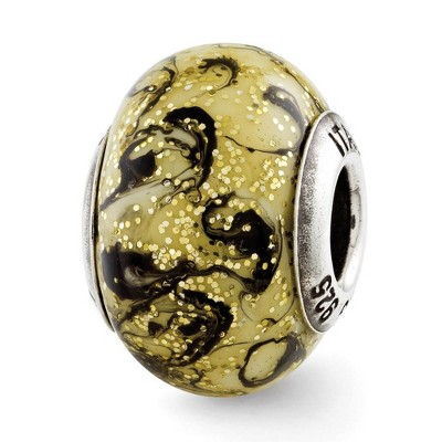 Black Bow Jewelry Yellow & Black Swirl Italian Murano Glass & Sterling Silver Bead Charm