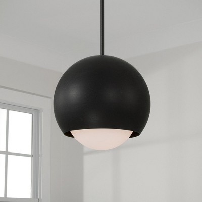 Modern Black Iron Globe Pendant Light with Soft White Glass