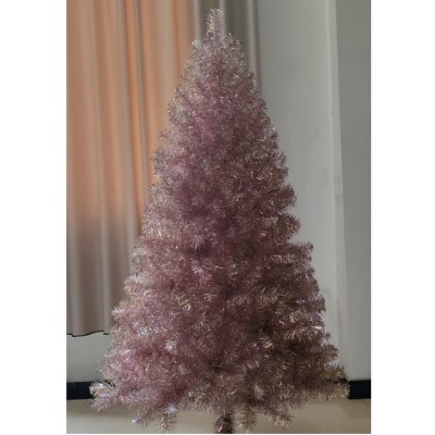 6ft Rose Gold Tinsel Pencil Christmas Tree, Slim Artificial Holiday D¨¦cor with Sturdy Metal Stand, Flame-Retardant PVC, for Home, Office, Party