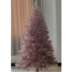 6ft Rose Gold Tinsel Pencil Christmas Tree, Slim Artificial Holiday D¨¦cor with Sturdy Metal Stand, Flame-Retardant PVC, for Home, Office, Party - 1 of 1