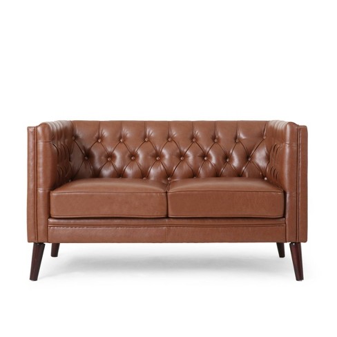 Tufted on sale loveseat leather