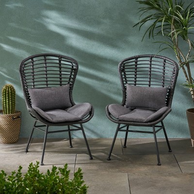 2pc Modern La Habra Chair with Iron and Plastic for Outside-Christopher Knight Home