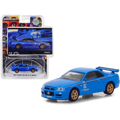 2001 Nissan Skyline GT-R (BNR34) Blue BFGoodrich Vintage Ad Cars Hobby Exclusive 1/64 Diecast Model Car by Greenlight