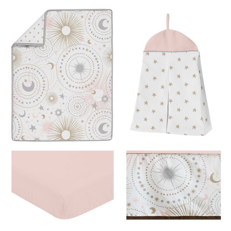 Sweet Jojo Designs Girl Baby Crib Bedding Set - Celestial Pink, Grey and Gold 4pc, 3 of 8