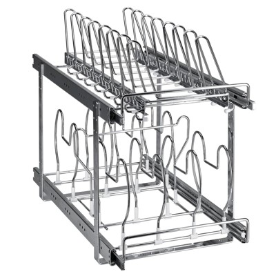 LunaLulinlk 12"W Pan and Pot Rack Organizer Under Cabinet 2-Tier Expandable Lid Holder