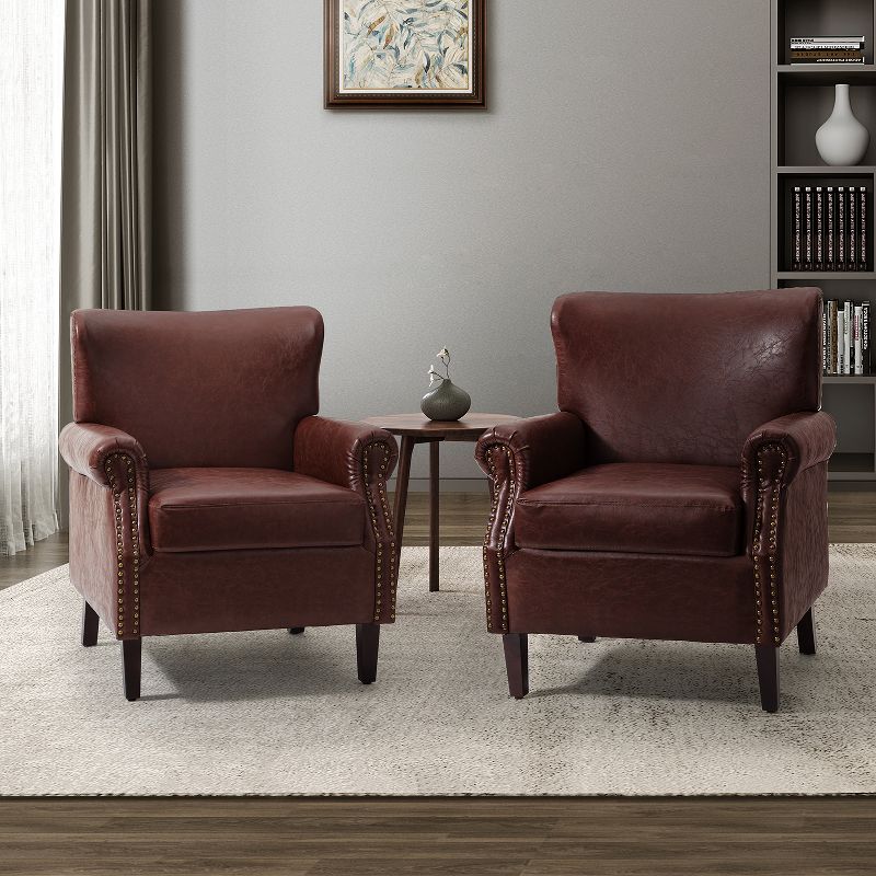 Set of 2 Enzo Comfy Vegan Leather Armchair with Rolled Arms | KARAT HOME, 1 of 11