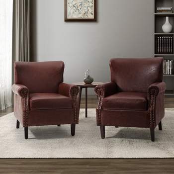 Set of 2 Enzo Comfy Vegan Leather Armchair with Rolled Arms | KARAT HOME