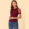 INSPIRE CHIC Women's Vintage Peter Pan Collar Puff Polka Dots Mesh Short Sleeve Blouse - 2 of 4