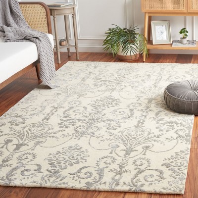 Gray and Ivory Hand-Tufted Wool and Viscose 4' x 6' Area Rug