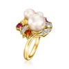 Ross-Simons 4-9mm Cultured Pearl and .62 ct. t.w. Multi-Gemstone Ring in 18kt Gold Over Sterling - 3 of 4