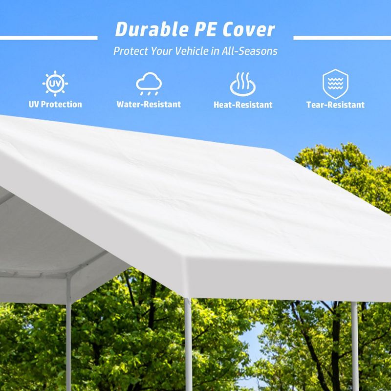 Aoodor 20 x 10 FT. Portable Vehicle Carport Party Canopy Tent Boat Shelter Cover, Heavy Duty Metal Frame, 5 of 8