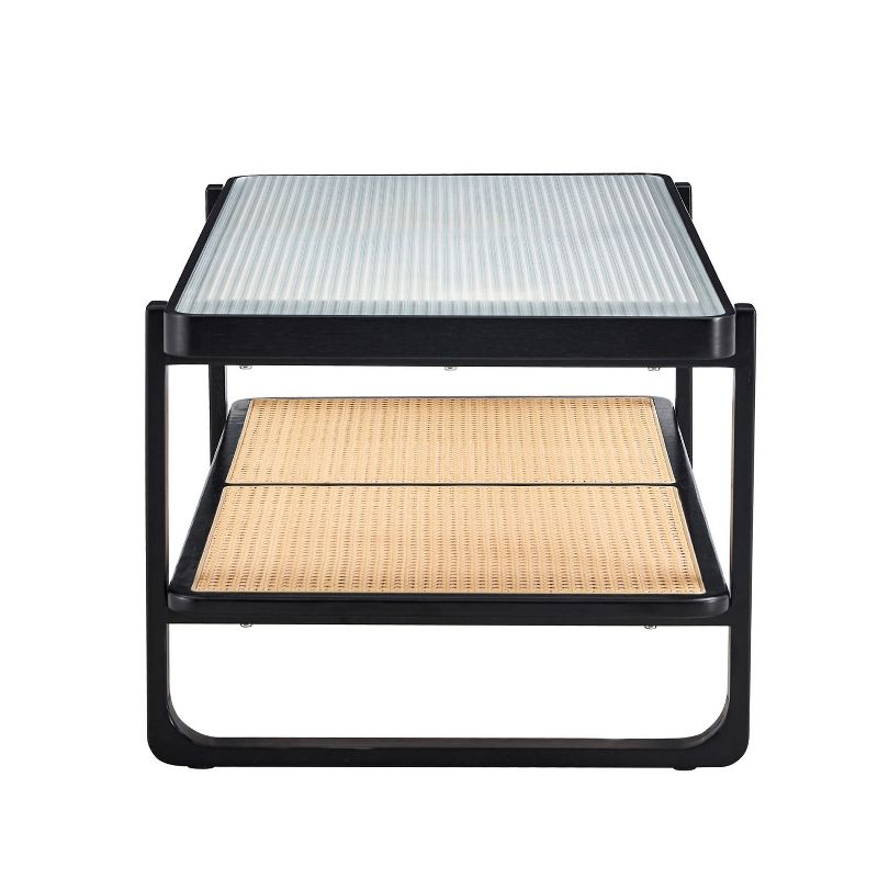 Modern Minimalist Rectangular Coffee Table with Craft Glass Tabletop and Rattan Layer - The Pop Home, 3 of 10