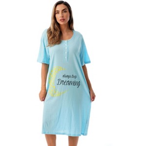 Just Love Womens Nightgown - Short Sleeve Henley Oversized Sleepwear Gown - 1 of 2