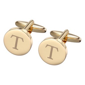 Unique Bargains Copper Engraved Initial Men's Cufflinks Gold 2 Pcs - 1 of 4