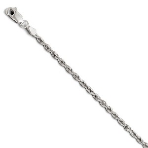 Black Bow Jewelry 2.5mm 14k White Gold Solid Diamond Cut Rope Chain Bracelet - 1 of 4