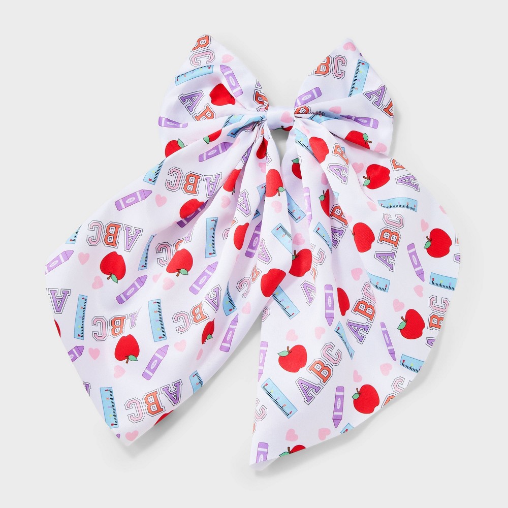 Teacher Ruler Apple ABC Print Hair Bow Clip - Multicolor