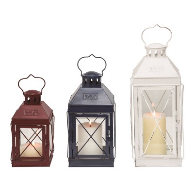 Transpac Metal 13.8 in. Multicolor Patriotic Lanterns Set of 3
