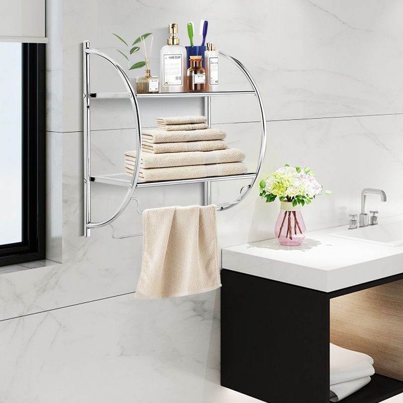 Costway Wall Mounted Bathroom Shelf with 2 Tier Bathroom Towel Rack 2 Towel Bars for Hotel White/Sliver, 2 of 9