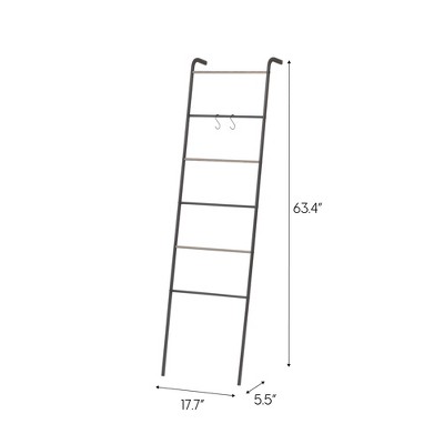 Black Metal and Wood Ladder Style Garment Rack