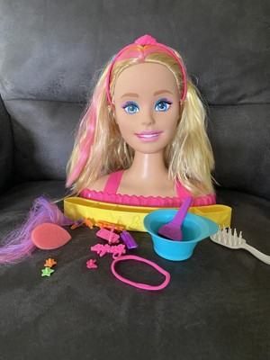 Barbie Doll Deluxe Styling Head with Color Reveal Accessories and Curly  Brown Neon Rainbow Hair, Doll Head for Hair Styling