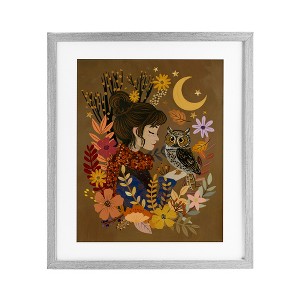 Stupell Industries Autumn Owl & Girl Framed Print Under Glass - 1 of 4