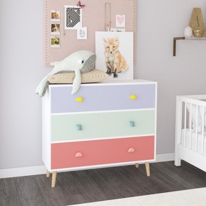 ORRD Kids 3-Drawer Dresser Colorful, Nursery Storage Cabinet with Anti-Tip Design, Baby Chest with Cartoon Pulls for Bedroom - 1 of 4