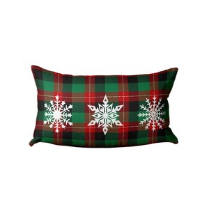 HomeRoots 12" X 20" Green Red And Black Christmas Snowflakes Trio Plaid Throw Pillow Cover - 1 of 4