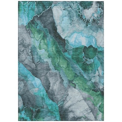Teal Blue And Ivory Floral Washable Indoor Outdoor Area Rug