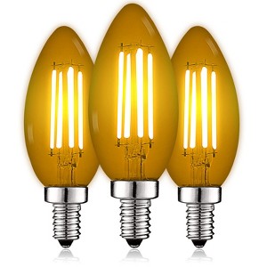 Luxrite E12 LED Filament Yellow Light Bulbs, 4.5W (40W Equivalent), Colored Glass Candelabra Bulb, UL Listed, E12 Base, Indoor Outdoor 3 Pack - 1 of 4
