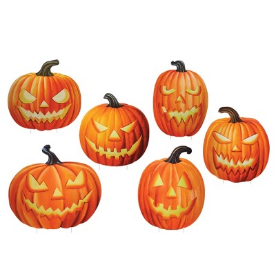 Collections Etc Spooky Jack-O'-Lantern Outdoor Garden Stakes - Set of 6 Orange