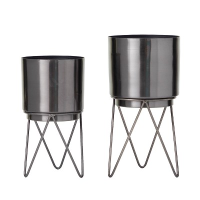 Cosmoliving By Cosmopolitan 2pc Modern Glossy Metal Planter Pots : Target