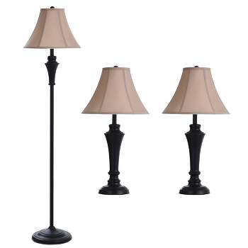 2 Table Lamps and 1 Floor Lamp Black Finish with Taupe Fabric Shades - StyleCraft