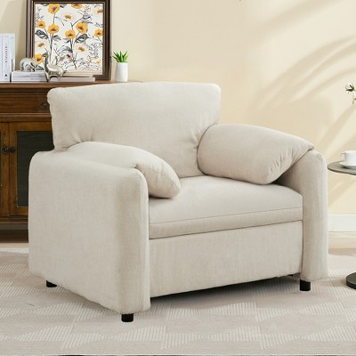 Runesay Modern Lounge Chair, Chenille Oversized Armchair, 38 Inch Wide, Comfortably Upholstered Single Lounge Sofa Chair Gray/Beige