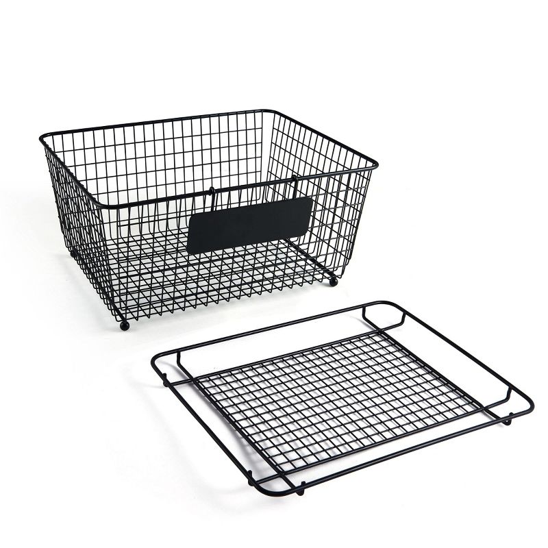 Gourmet Basics by Mikasa Stackable Metal Storage Basket with Removable Lid and Chalk Label, Black, 3 of 8