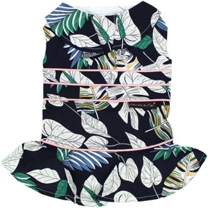 Parisian Pet 'Palm Leaves Dress' Dog & Cat T-Shirt – Comfortable Stylish Summer Dog Dress – Green, White - 1 of 4