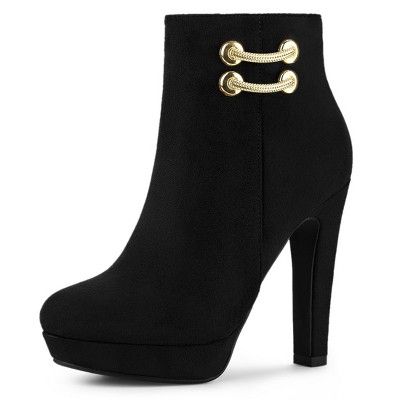 Allegra K Women's Round Toe Chunky High Heel Platform Ankle Boots Black 7.5